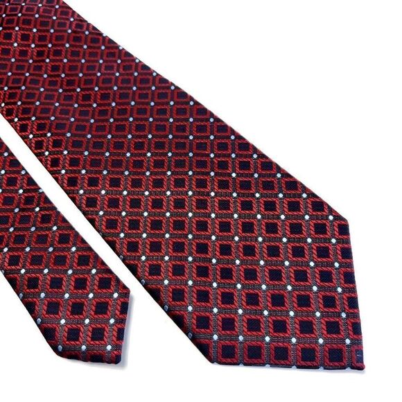 Alexander Julian Colours Red Pewter Geometric Polyester Tie - Picture 1 of 6